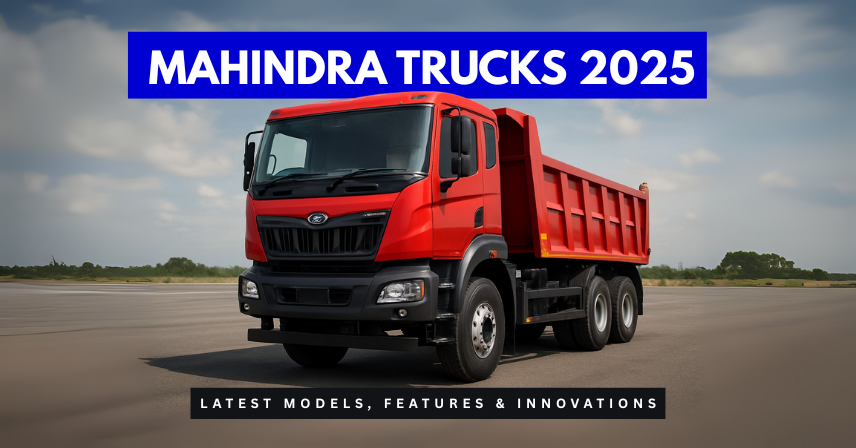 Mahindra Blazo X 2025 heavy-duty red truck parked on a road under a partly cloudy sky, showcasing its robust design and large cargo body